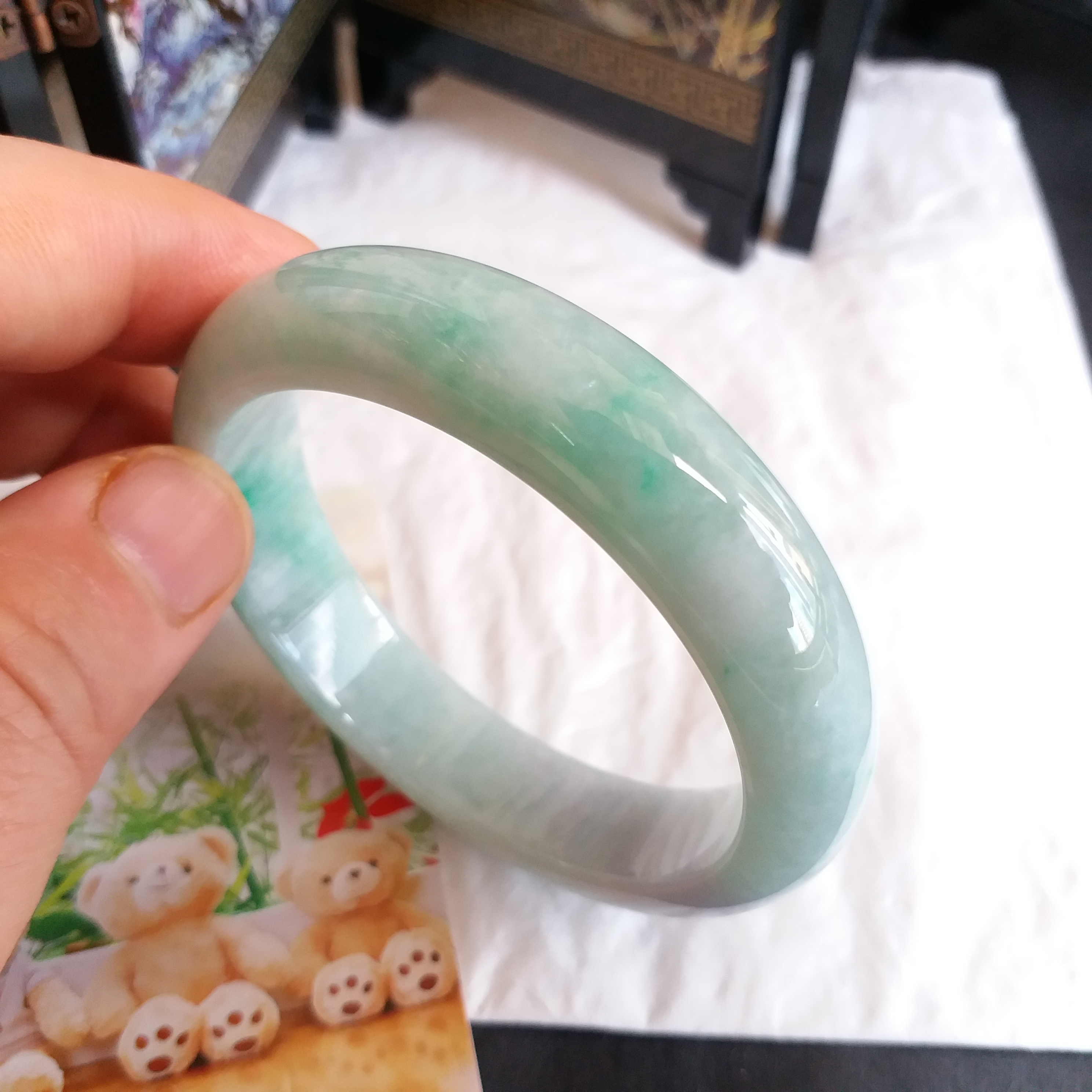 J1512 冰糯飄綠玉鐲 53.1mm (1.43)