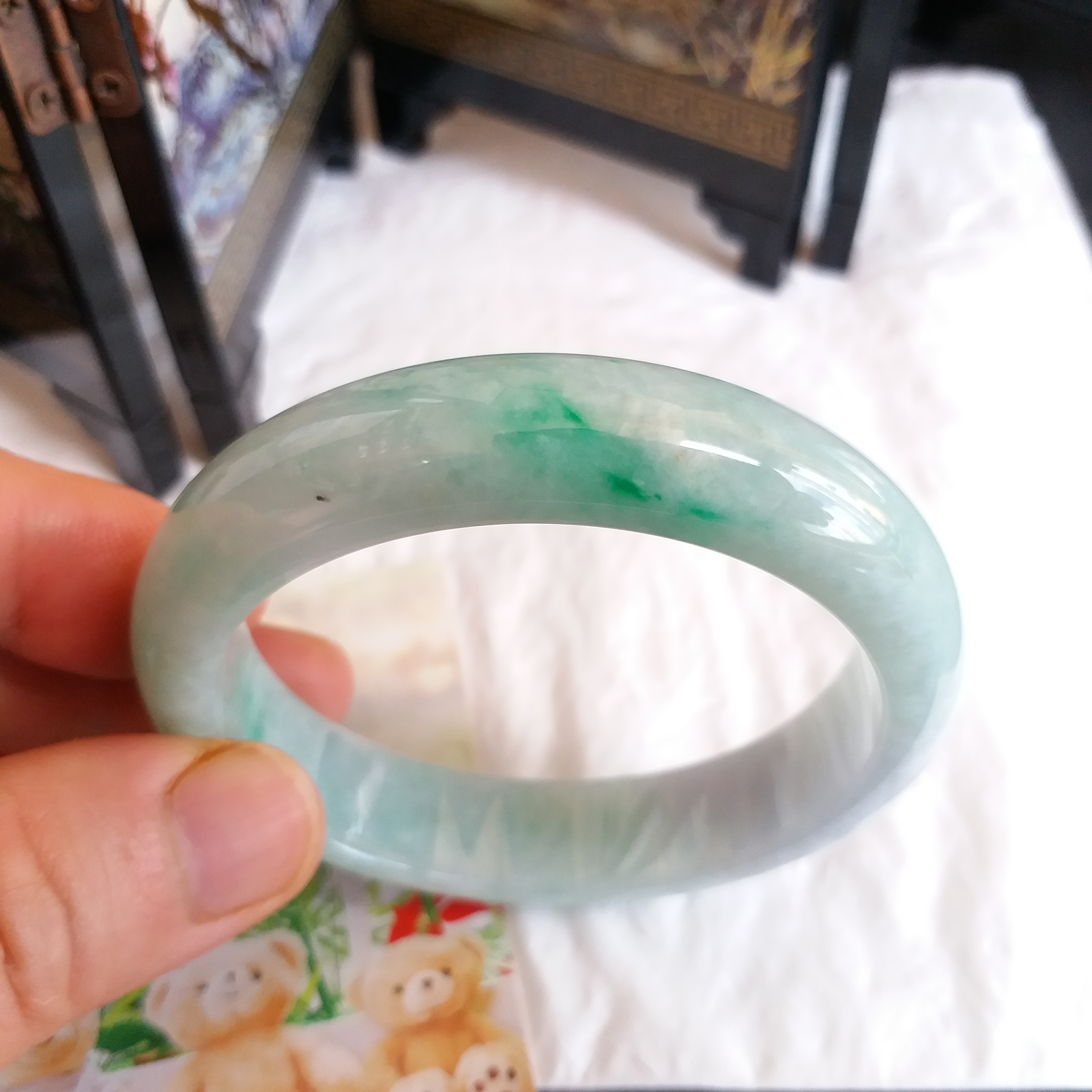 J1512 冰糯飄綠玉鐲 53.1mm (1.43)