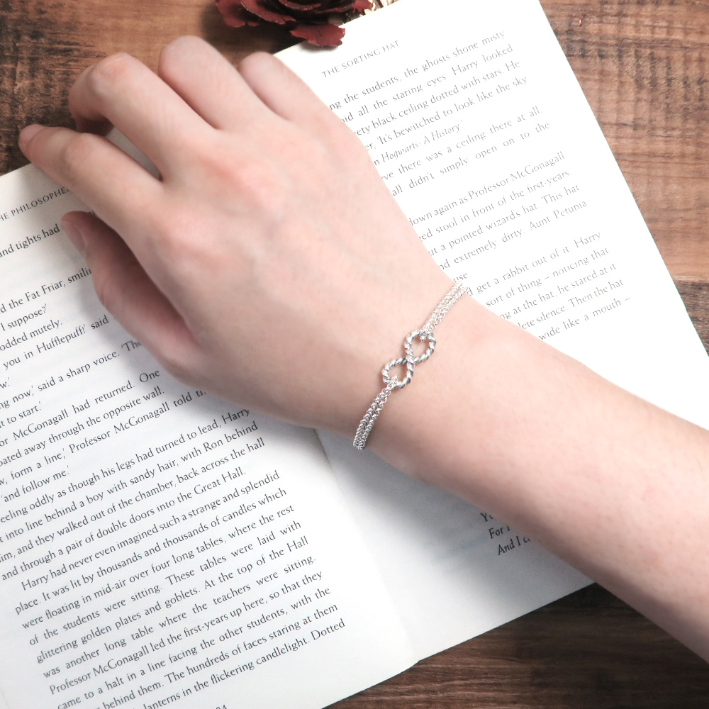 編織麻花無限雙手鍊-925純銀手鍊