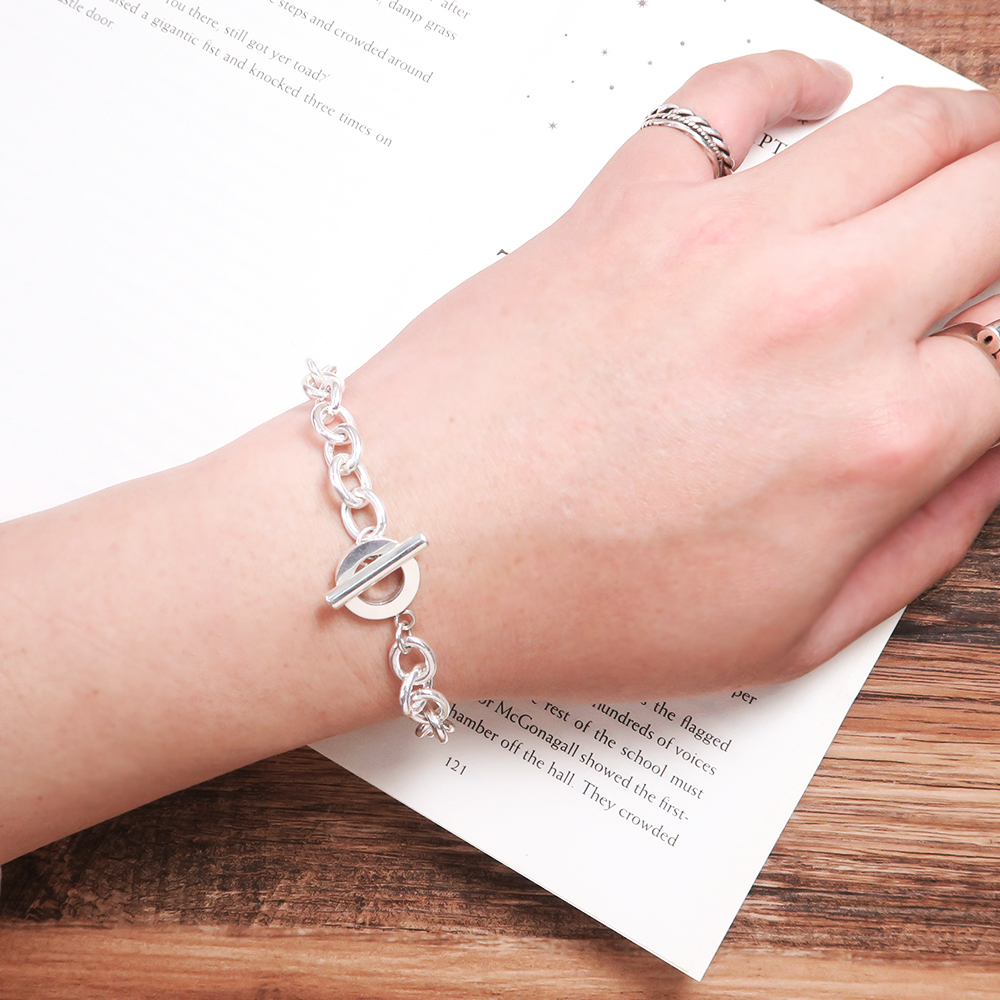 經典厚版OT扣圓圈手鍊(8.3mm寬鍊) 925純銀手鍊