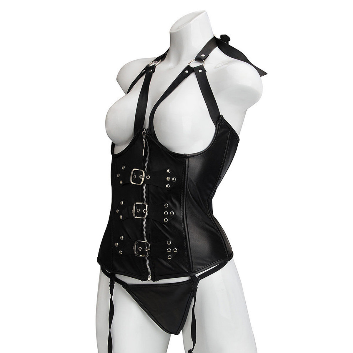 〔美國原裝進口〕S&M Essential 露乳仿皮馬甲套裝 (黑色)