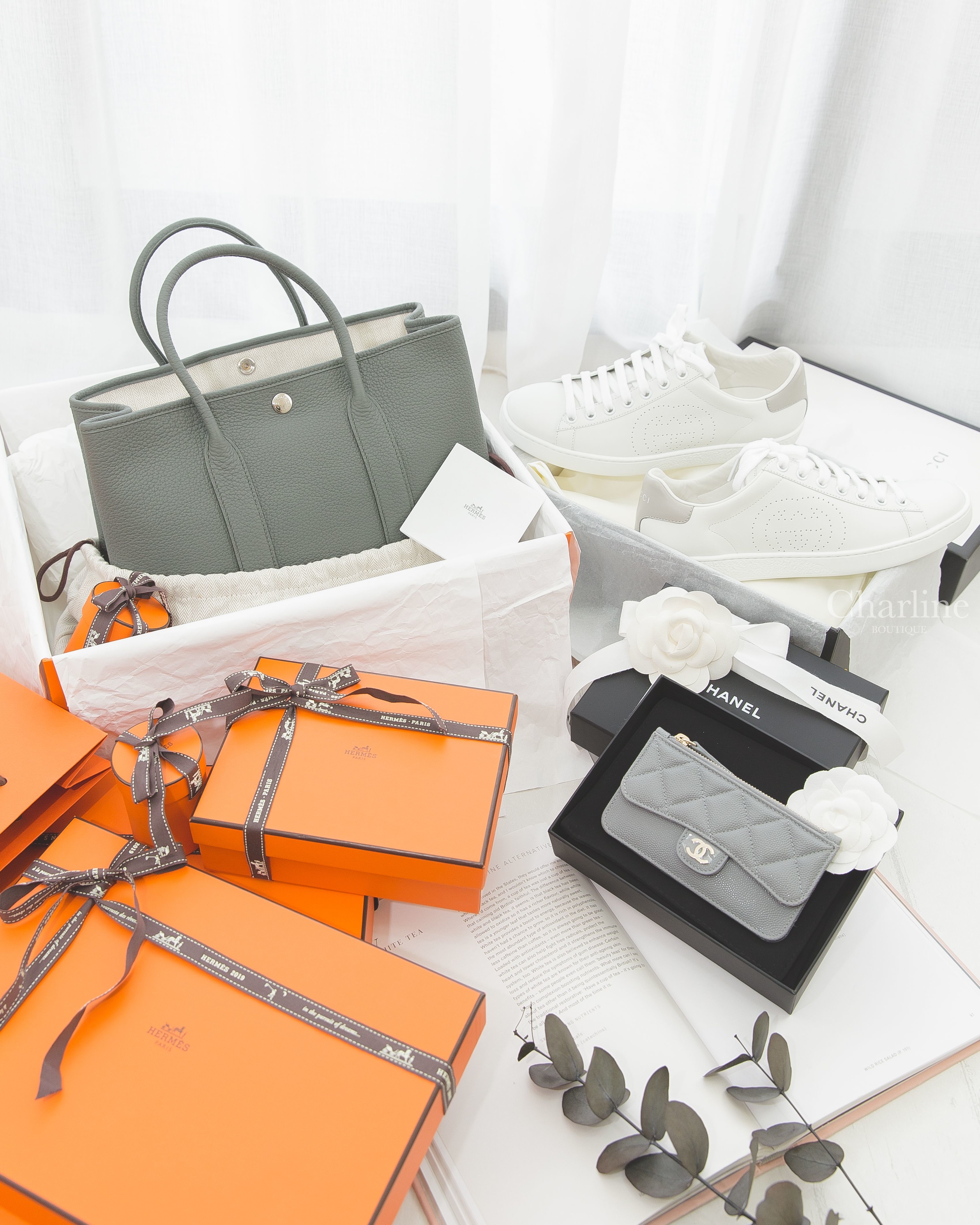 Hermes Garden Party 30cm 63 Vert Amande Veau Negonda 杏仁綠肩背包,Gucci  Ace Sneaker 白色灰尾雷射洞洞GG運動鞋-Charline Boutique 精品代購