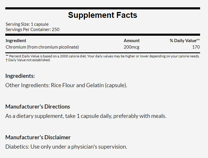 [現貨] Now 吡啶甲酸鉻 200mcg 250粒 Chromium Picolinate