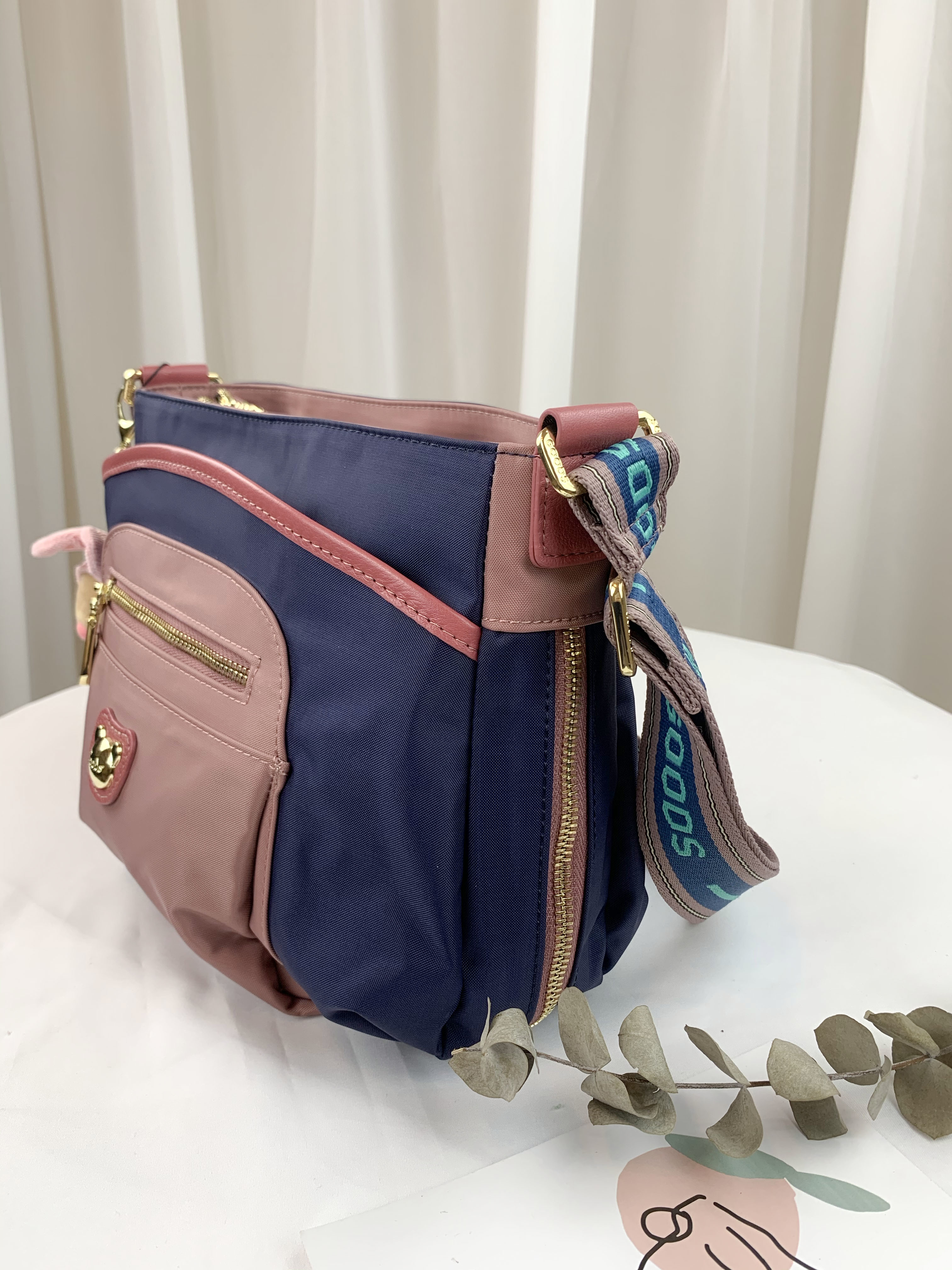 GOODS 織帶藍粉 尼龍防潑水側背包  #2237