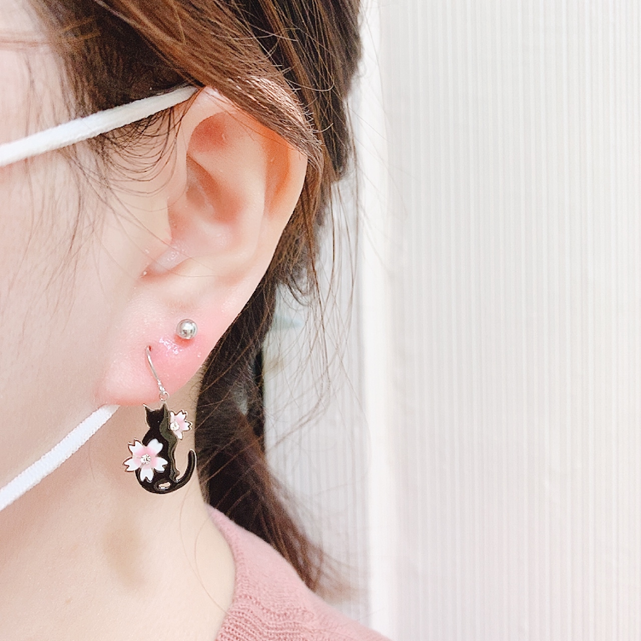 [日本制] 貓咪&櫻花耳環