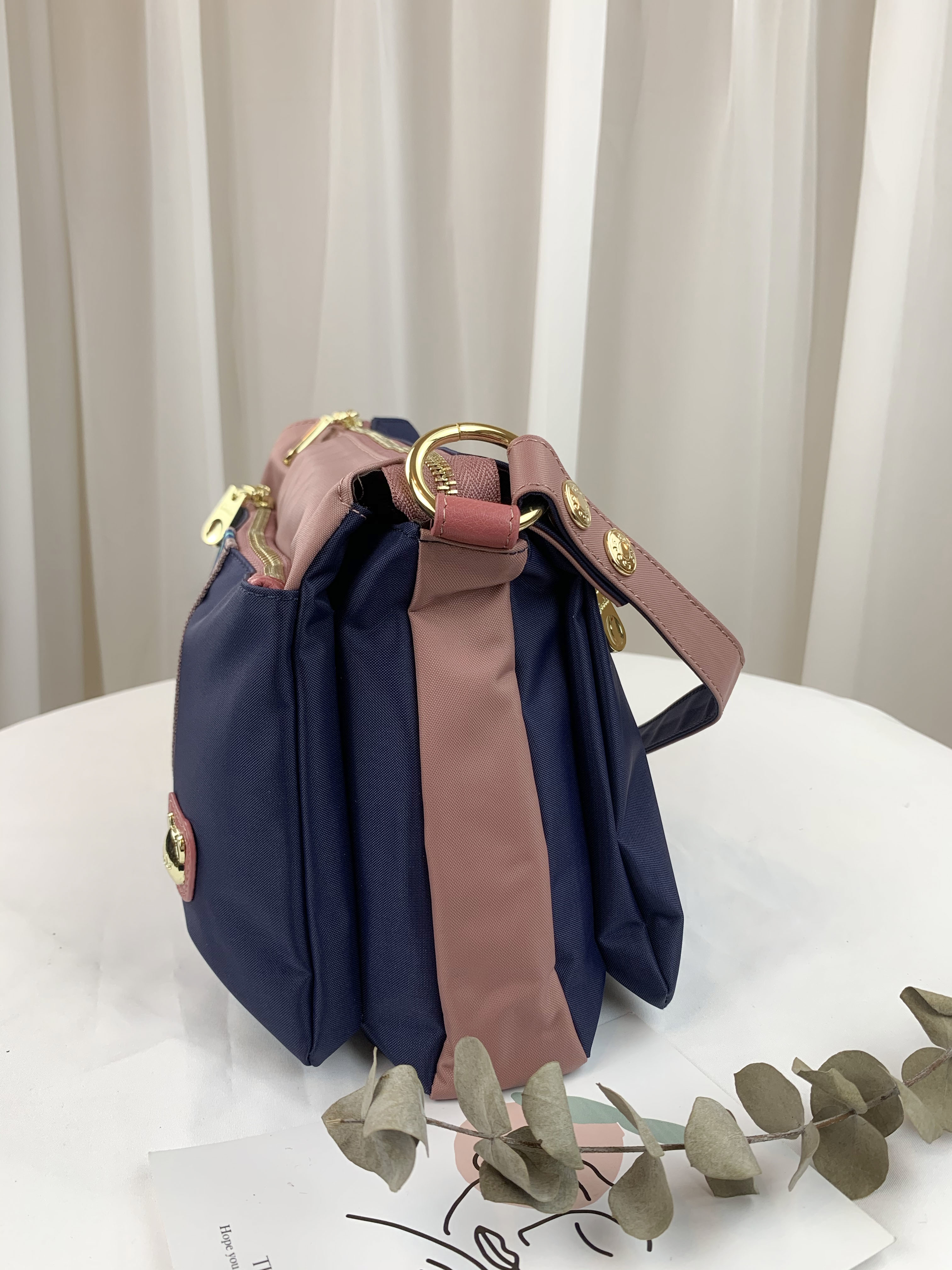 GOODS 織帶藍粉 尼龍多層收納側背包  #29259