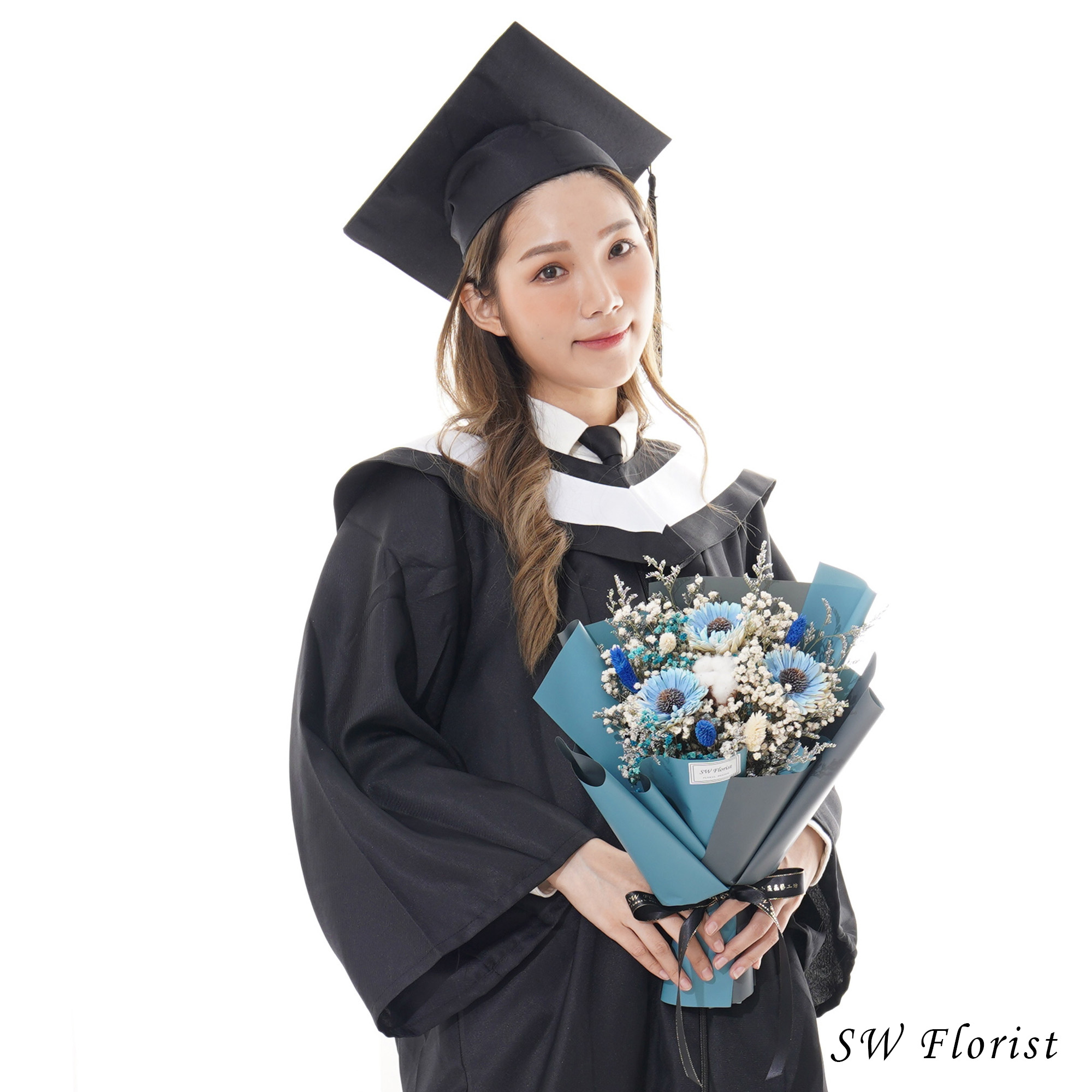 ｜鵬程萬里 水藍向日葵 乾燥花束 畢業花束 中型花束｜