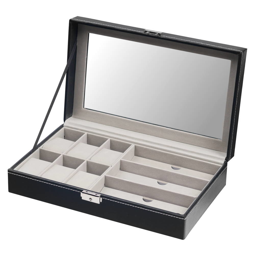 TRENY 經典皮革手錶眼鏡收納盒 6+3