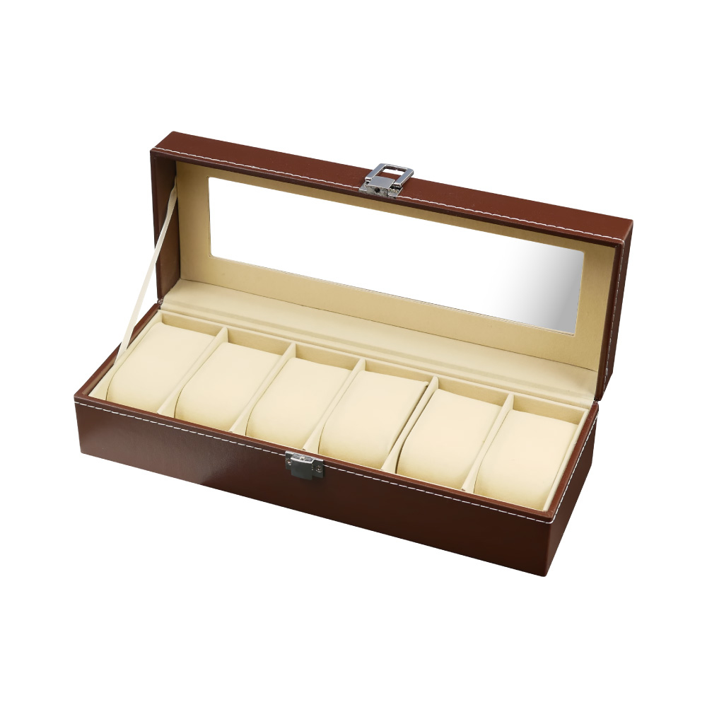 TRENY 經典皮革手錶收納盒 棕色 - 6格
