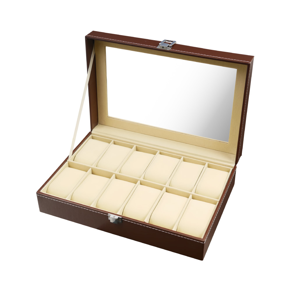 TRENY 經典皮革手錶收納盒 棕色 - 12格