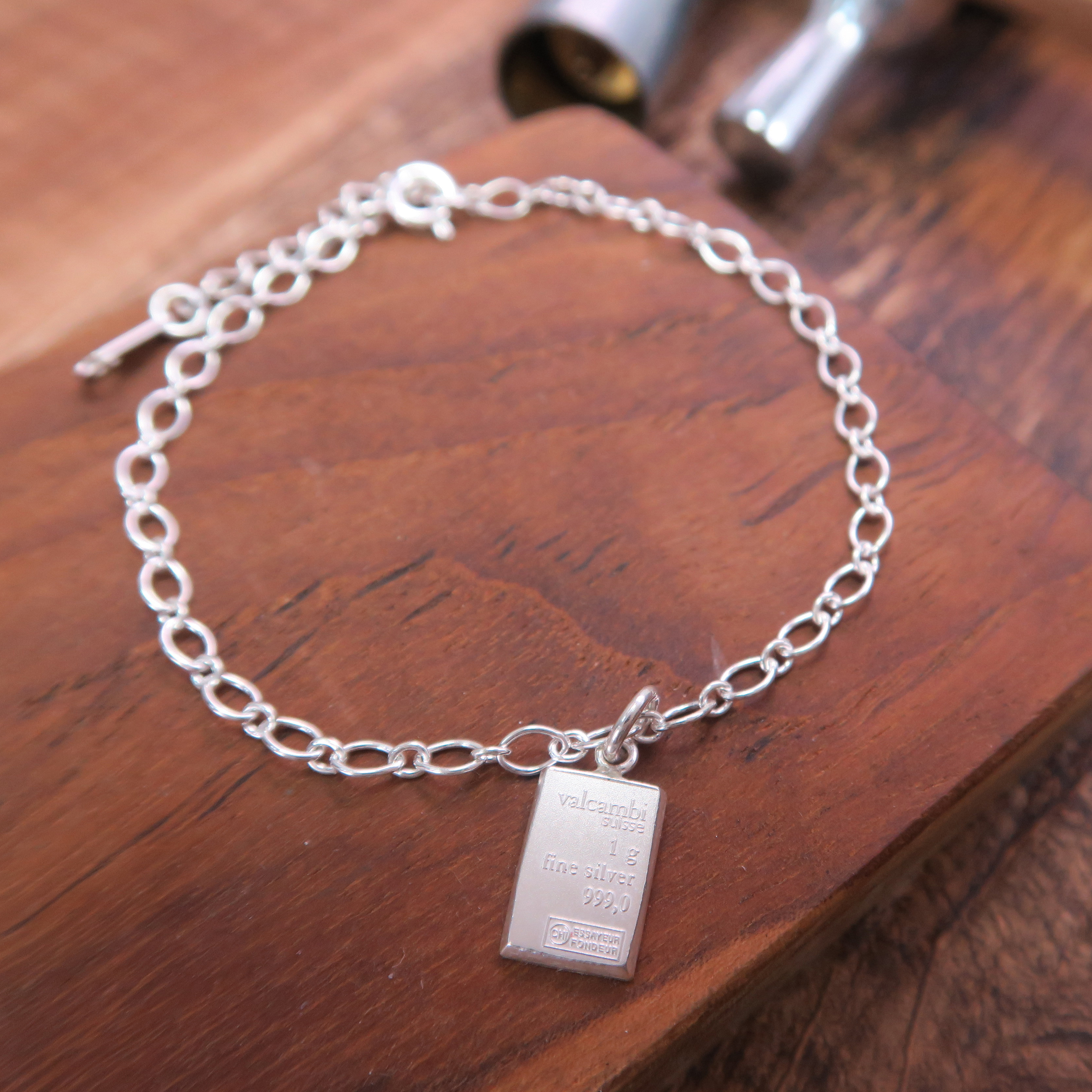 巧克力小銀磚手鍊 999純銀手鍊-6+1吋