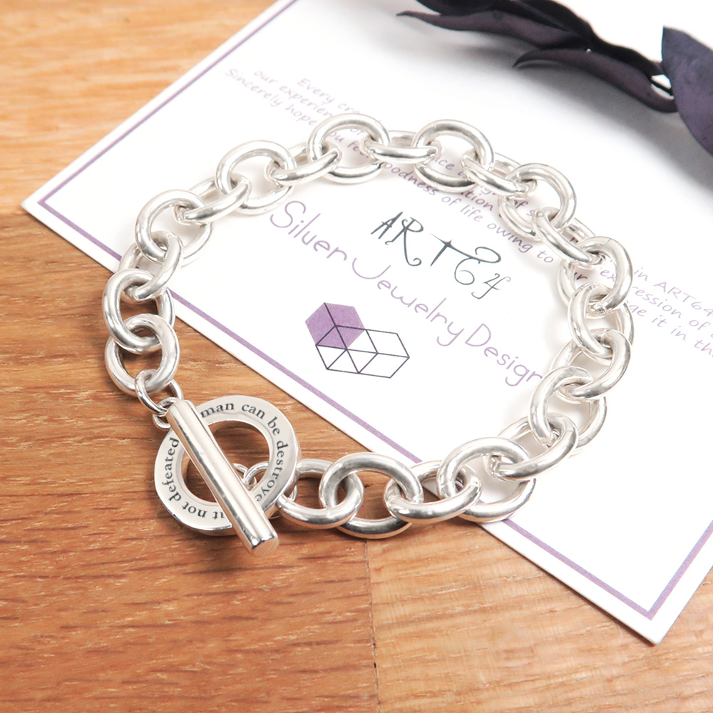 經典厚版OT扣圓圈手鍊【長文刻字版】 925純銀客製化刻字手鍊
