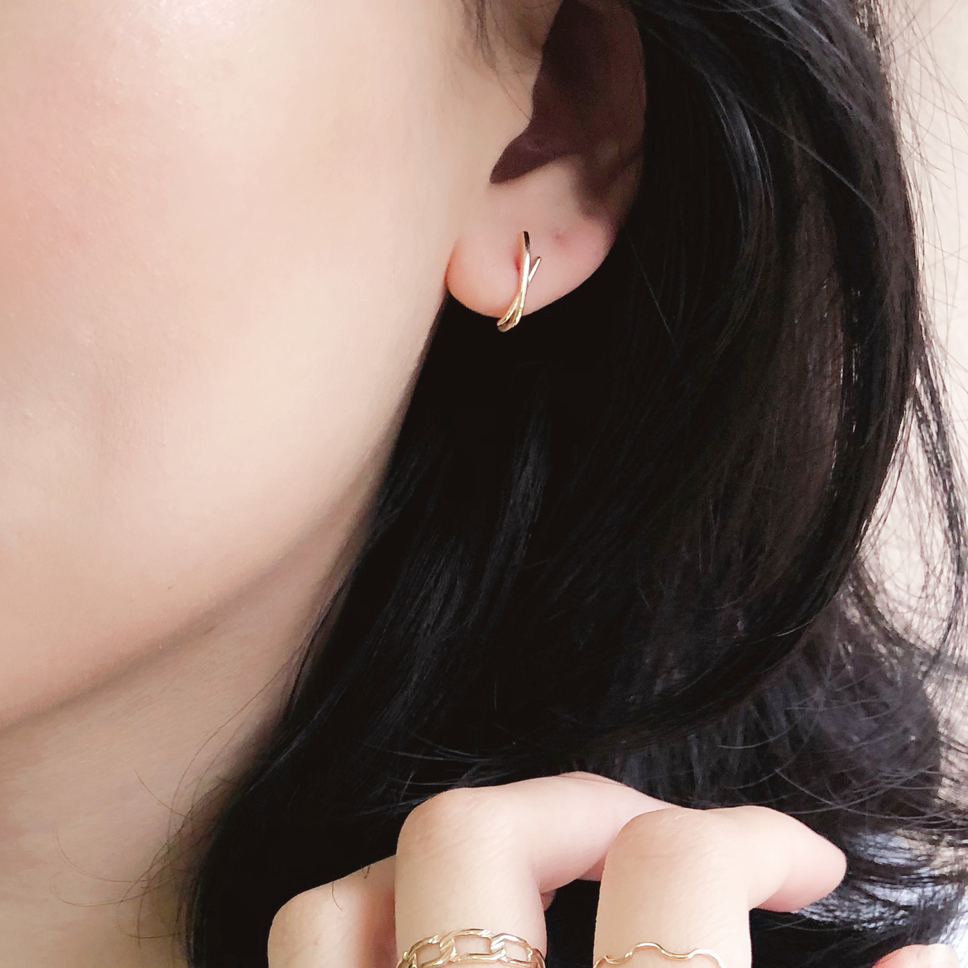 10K/個性X型素面耳飾