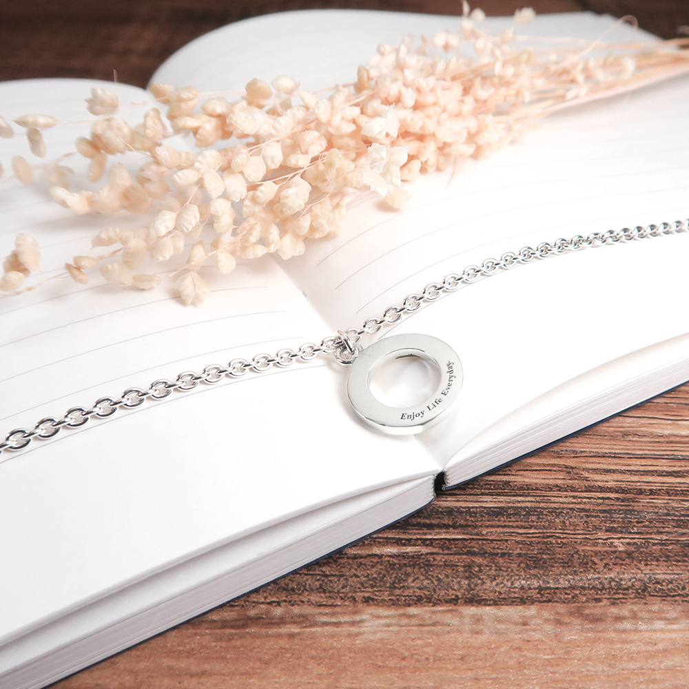 銀白星環刻字項鍊【短句刻字版】 925純銀客製化項鍊