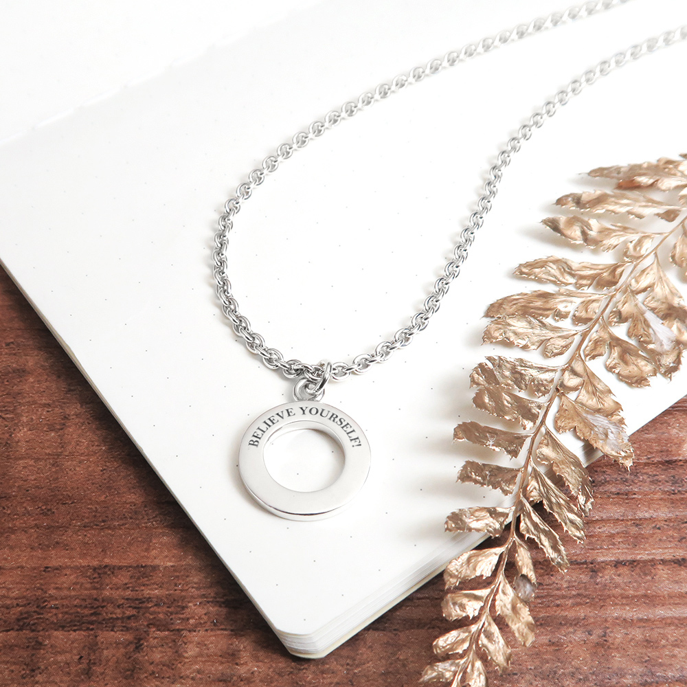 銀白星環刻字項鍊【短句刻字版】 925純銀客製化項鍊