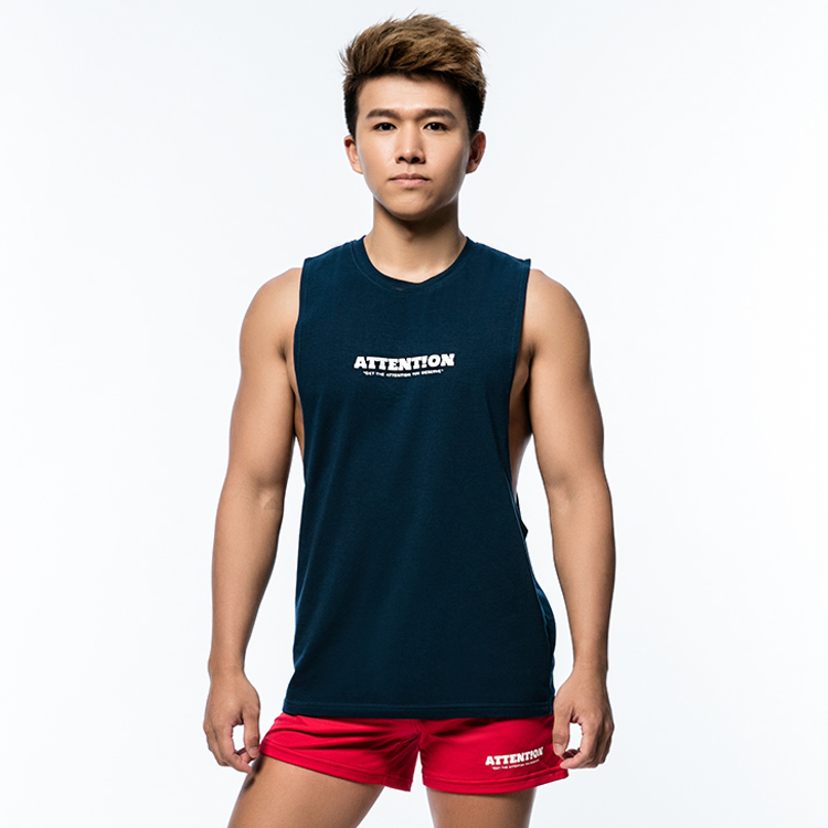 【深藍燙銀款】Attention 運動挖背背心