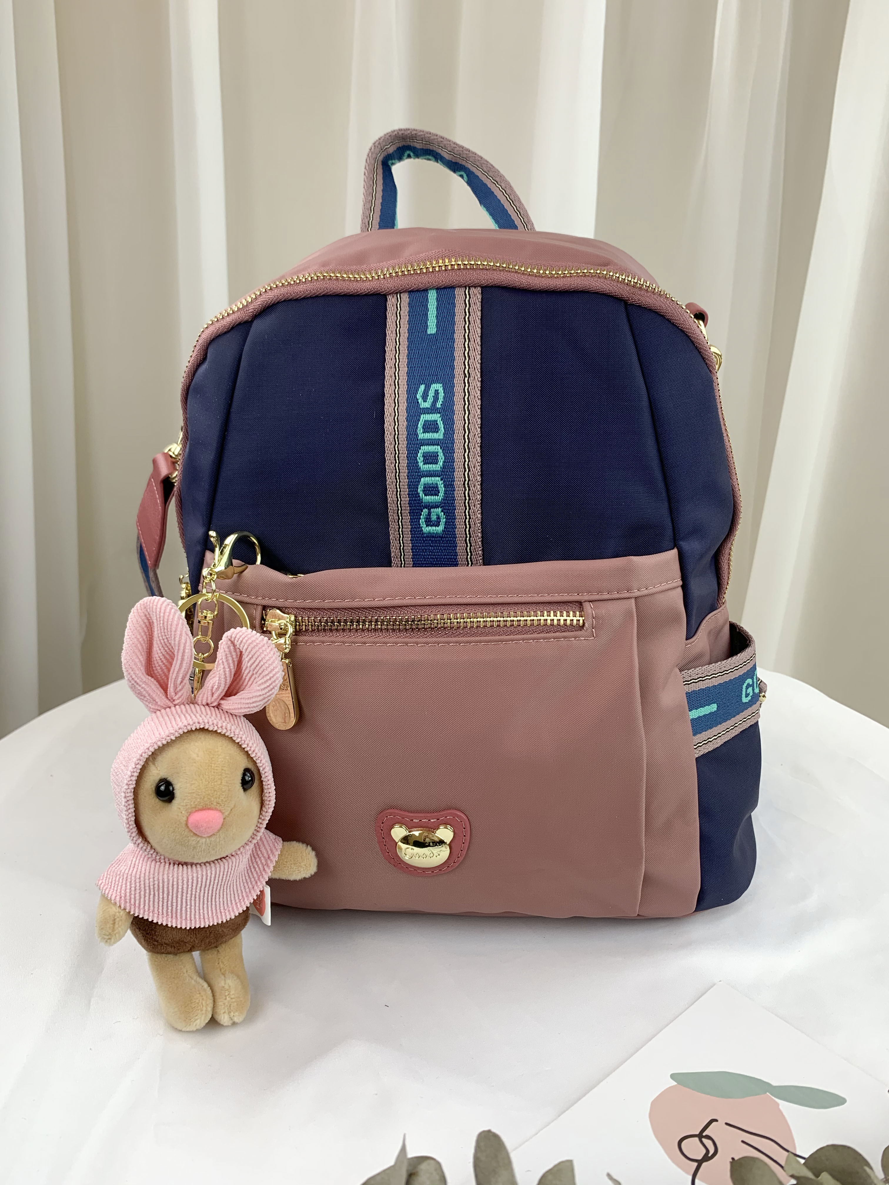 GOODS 織帶藍粉 運動風防潑水後背包 / 側背包  #2649