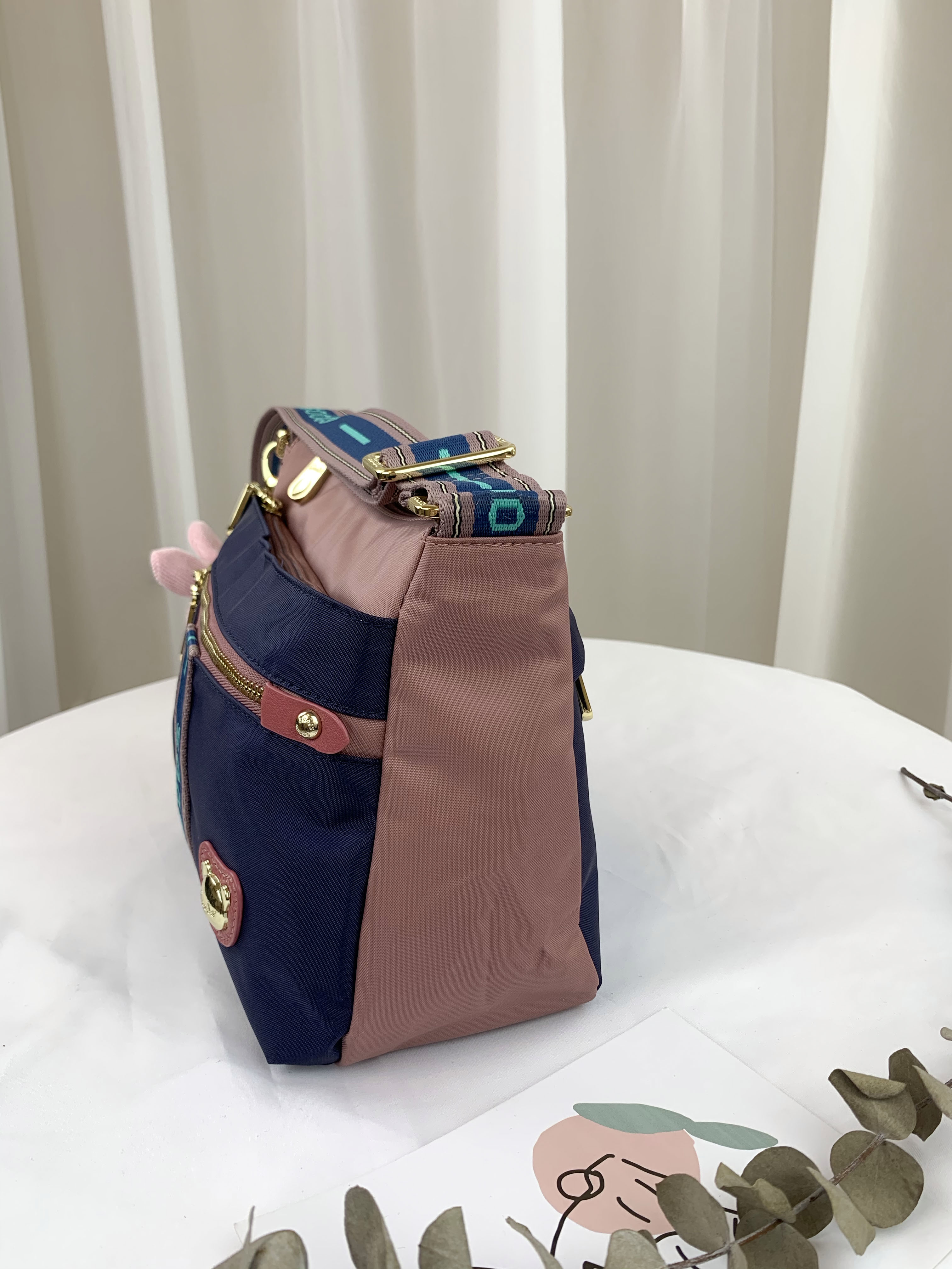 GOODS 織帶藍粉 尼龍防潑水側背包  #2672