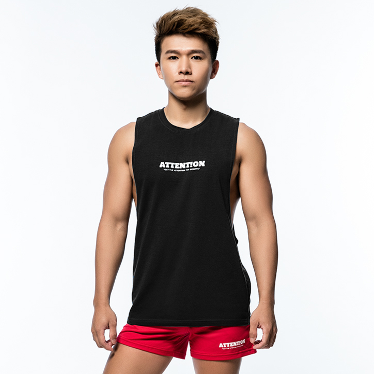 【黑色燙銀款】Attention 運動挖背背心