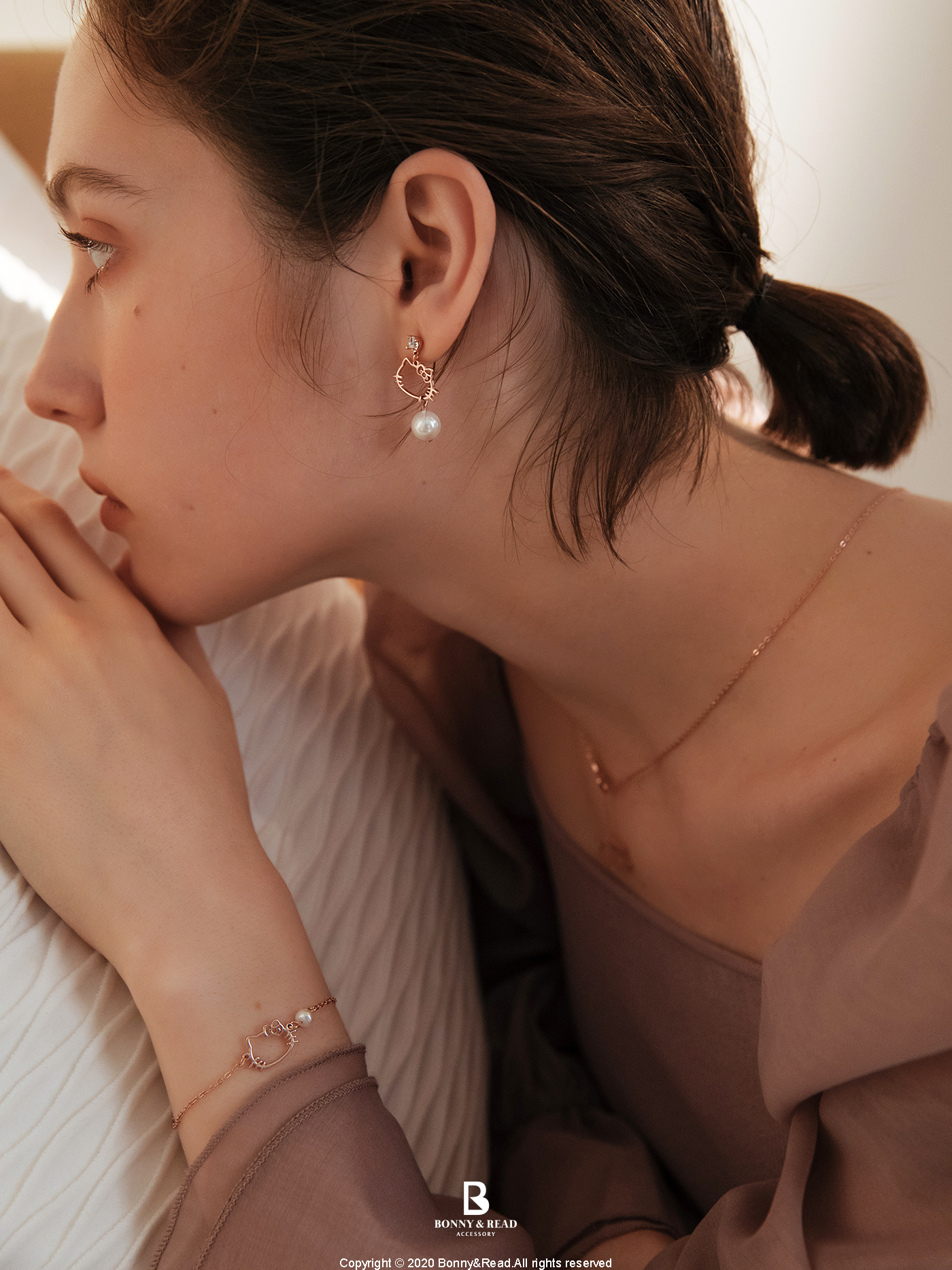 純銀 抗過敏 Hello Kitty 淡水珍珠 手鍊 三麗鷗