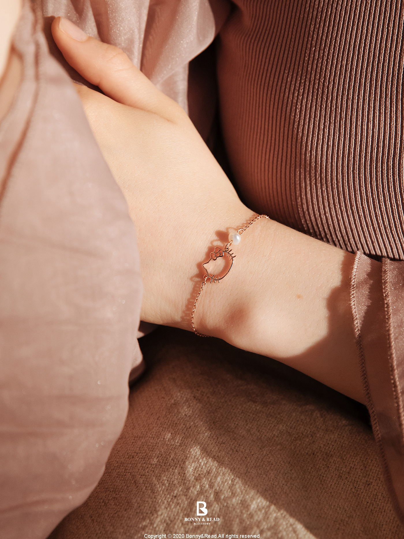 純銀 抗過敏 Hello Kitty 淡水珍珠 手鍊 三麗鷗