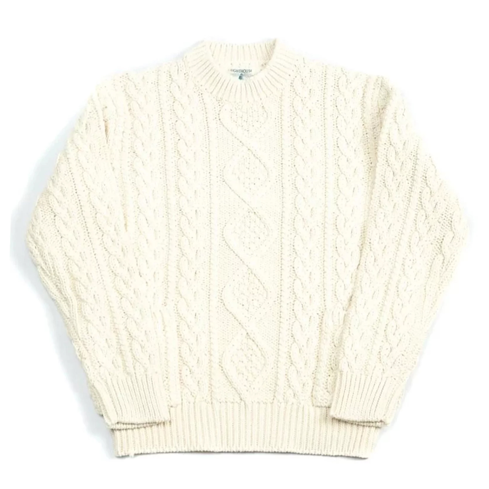 Joe Mccoy White Aran Crewneck Sweater