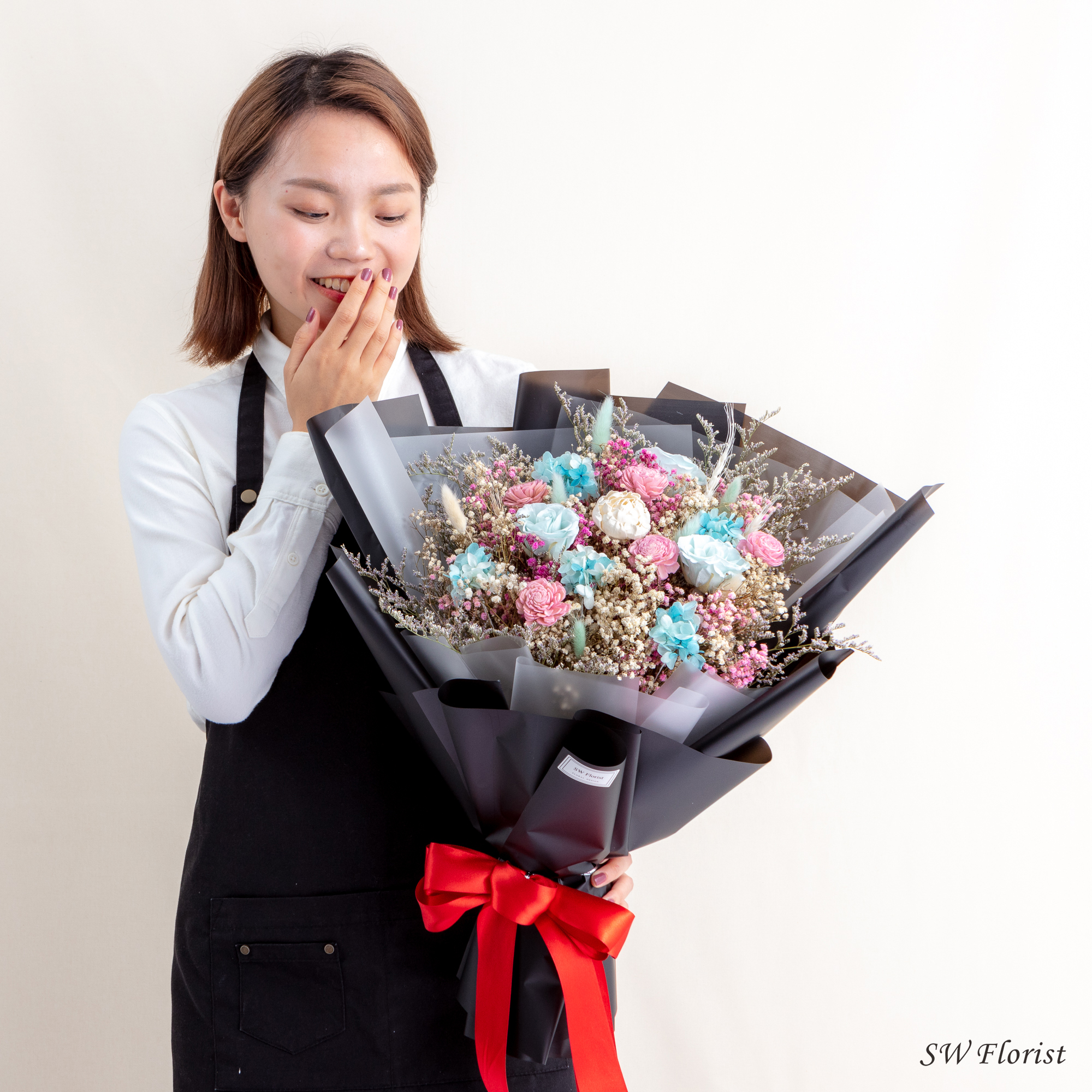 |低調奢華夢幻藍-情人節禮物-求婚花束-滿天星乾燥花束-特大|