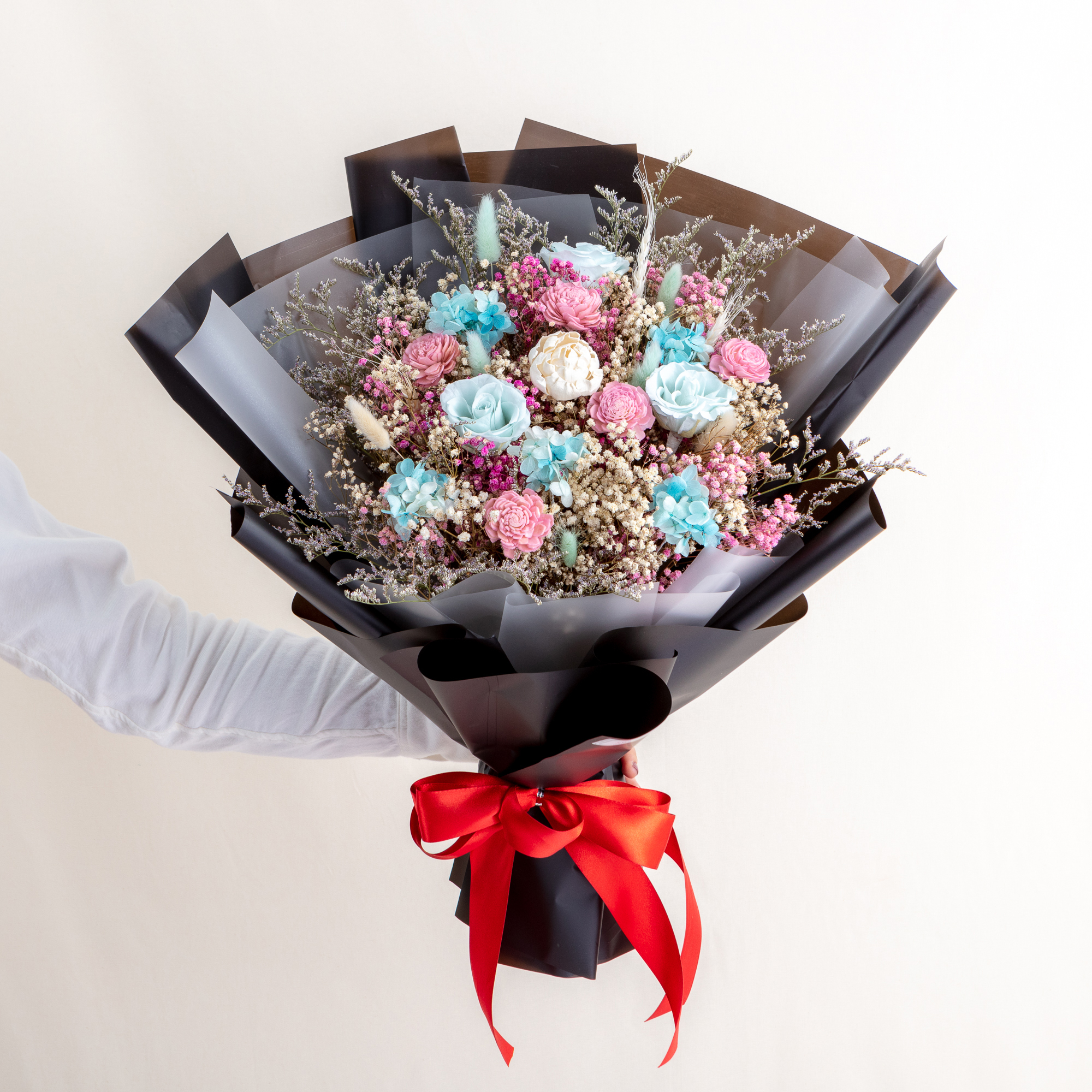 |低調奢華夢幻藍-情人節禮物-求婚花束-滿天星乾燥花束-特大|