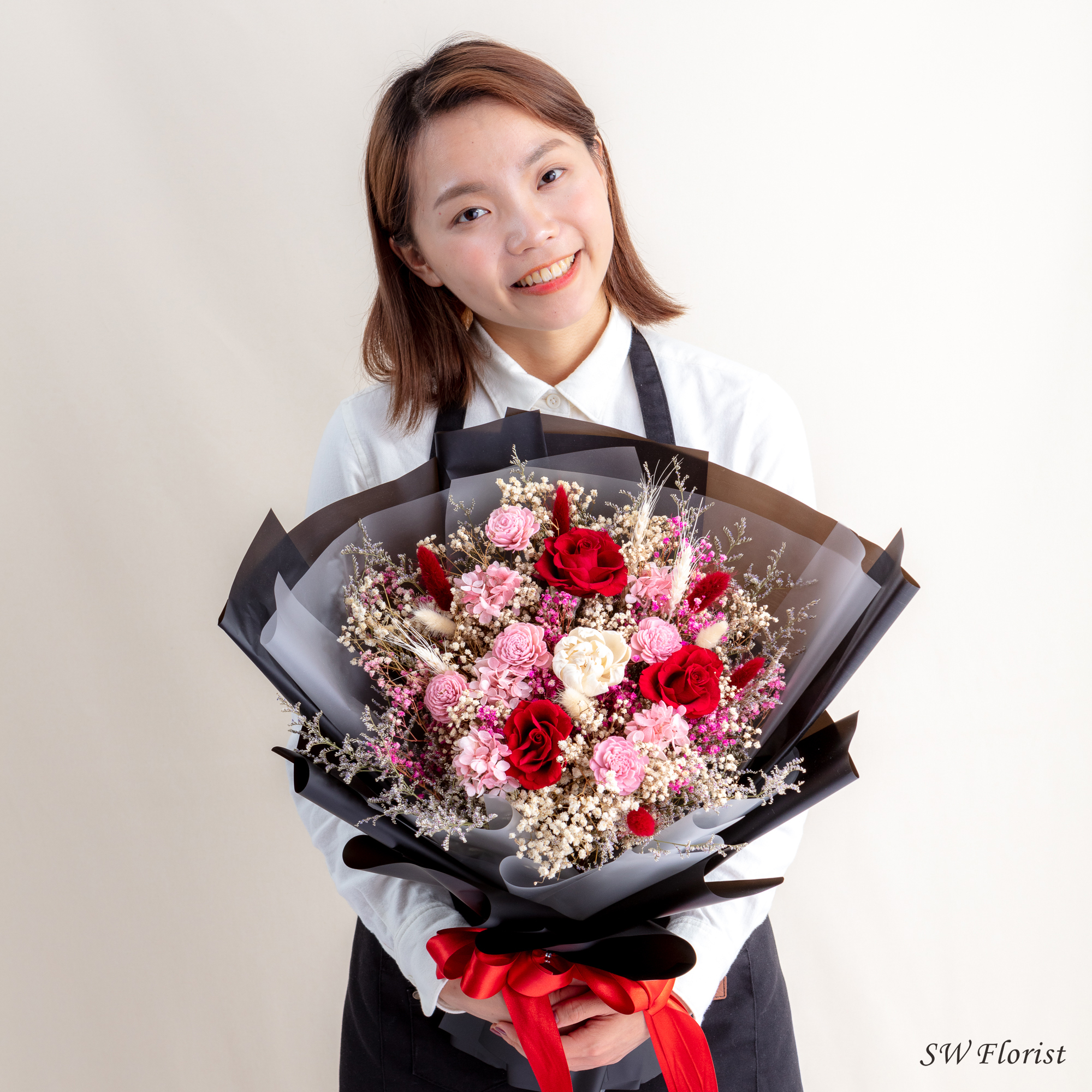 |低調奢華夢幻紅-情人節禮物-求婚花束-滿天星乾燥花束-特大|