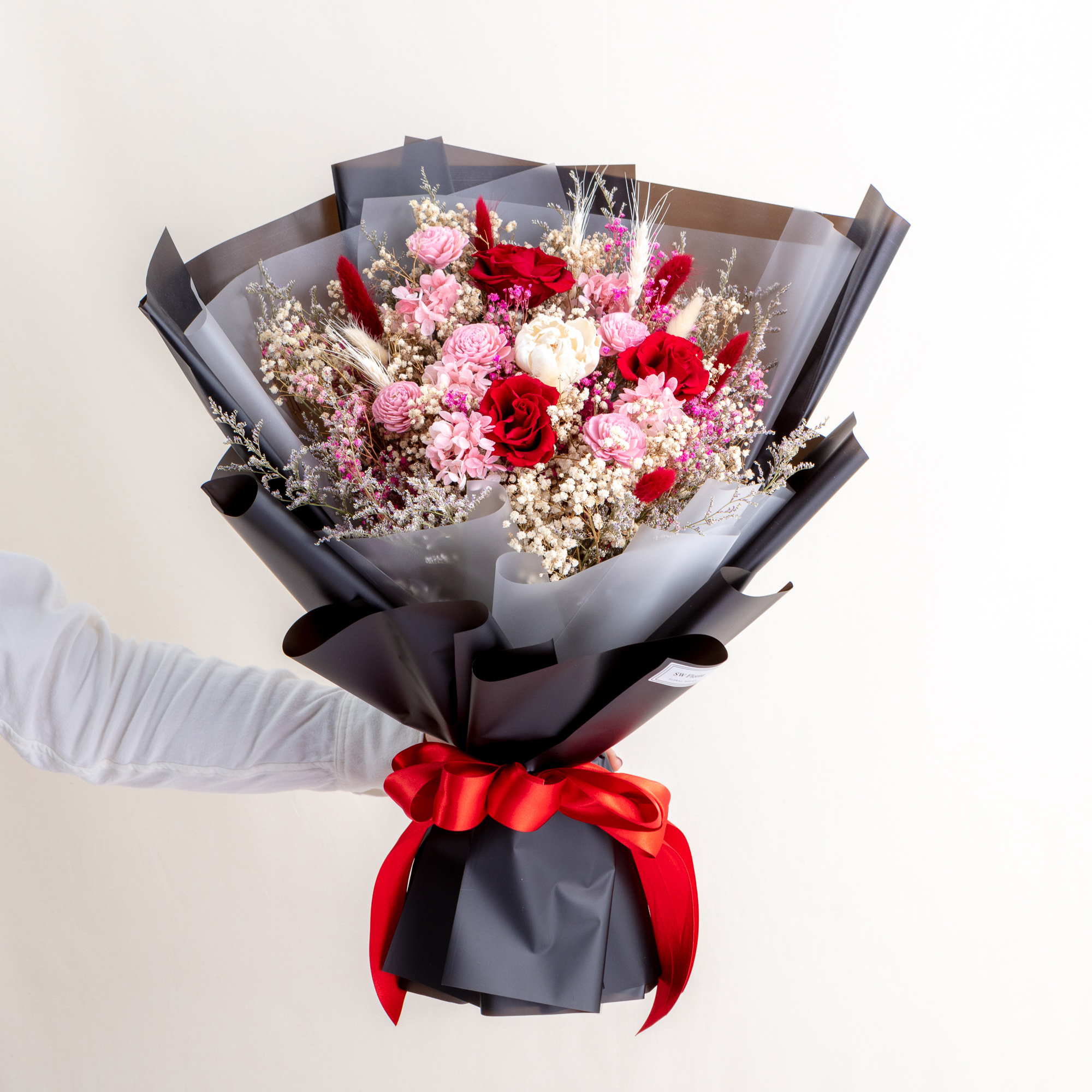 |低調奢華夢幻紅-情人節禮物-求婚花束-滿天星乾燥花束-特大|