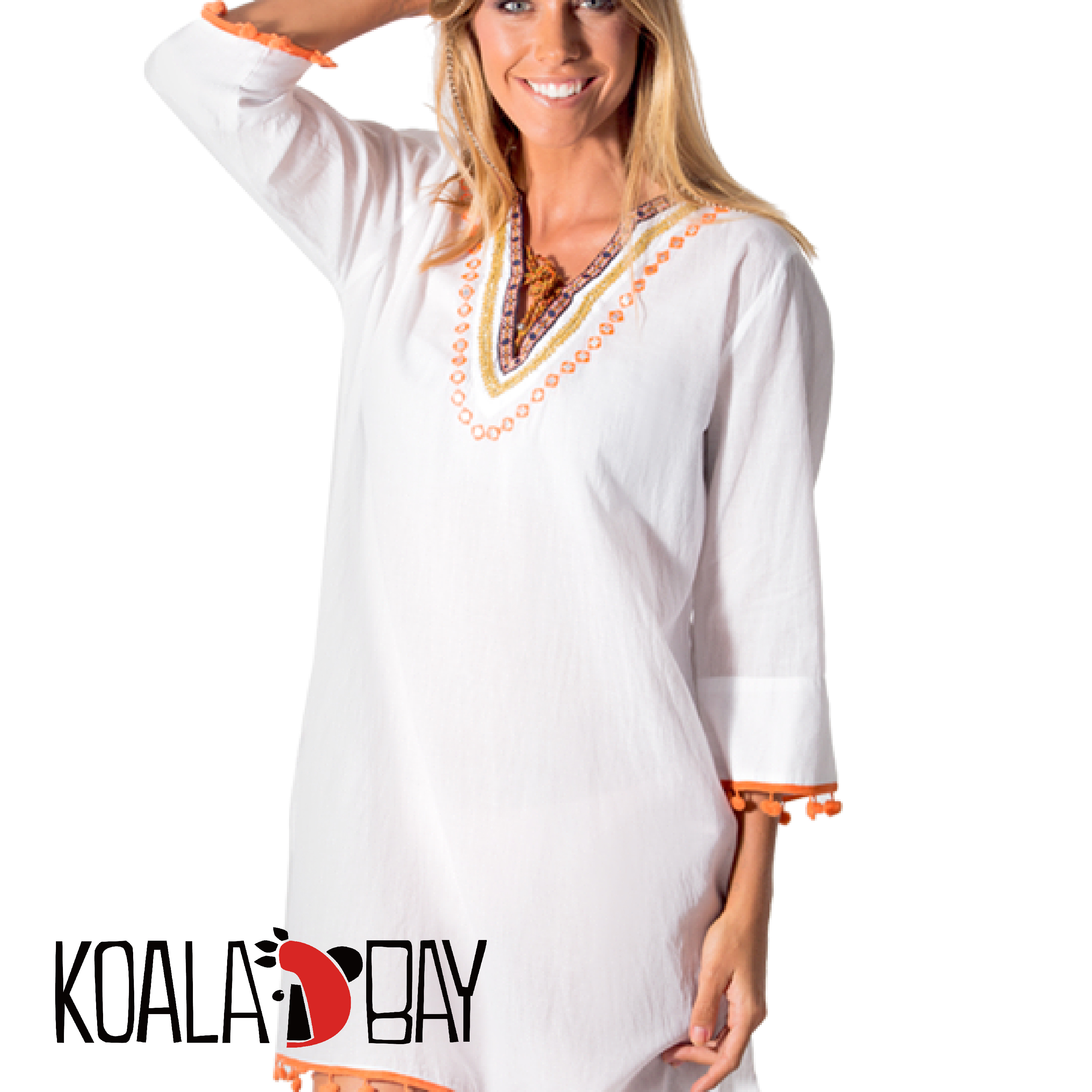 【KOALA BAY】民族風袖口毛球裝飾綁帶洋裝