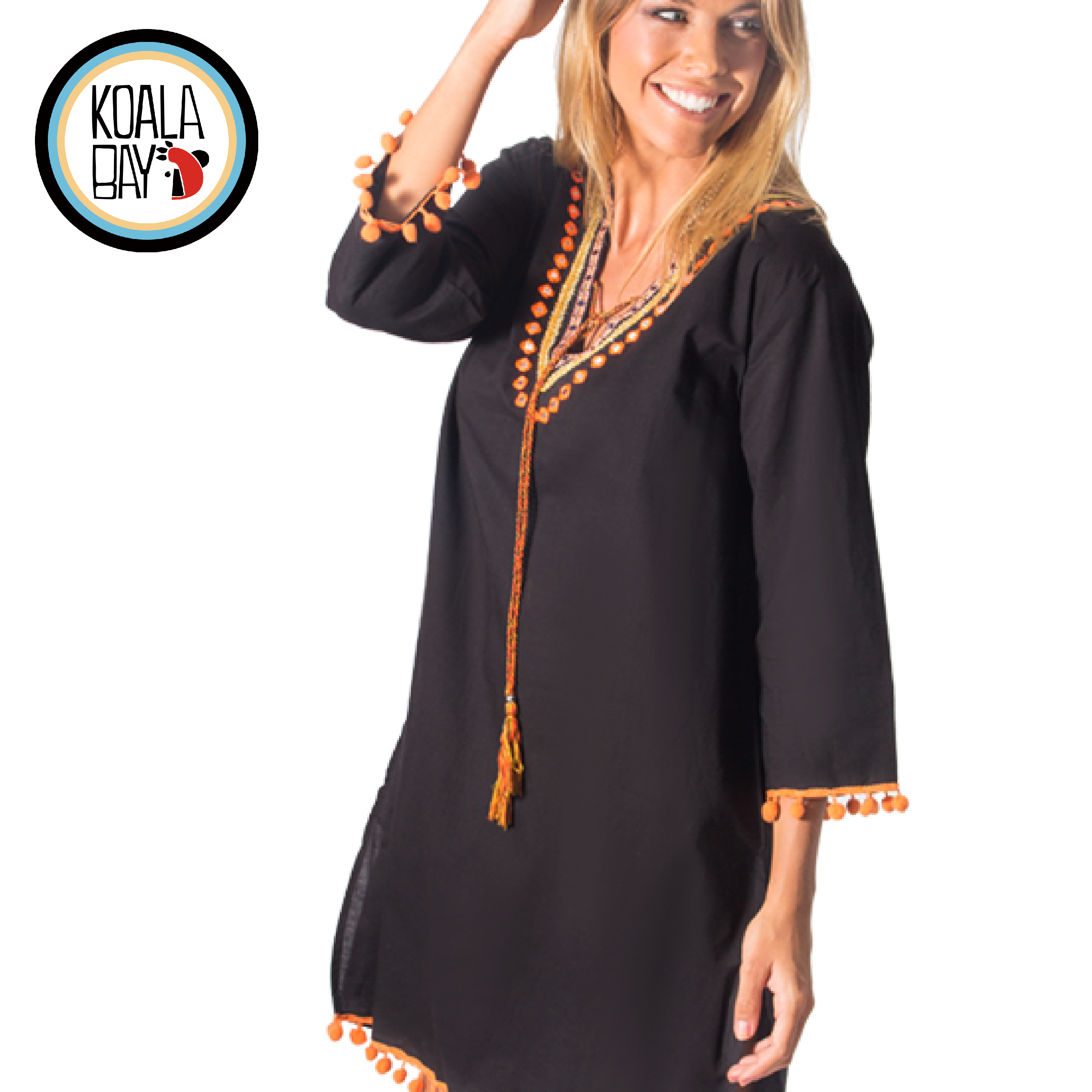 【KOALA BAY】民族風袖口毛球裝飾綁帶洋裝