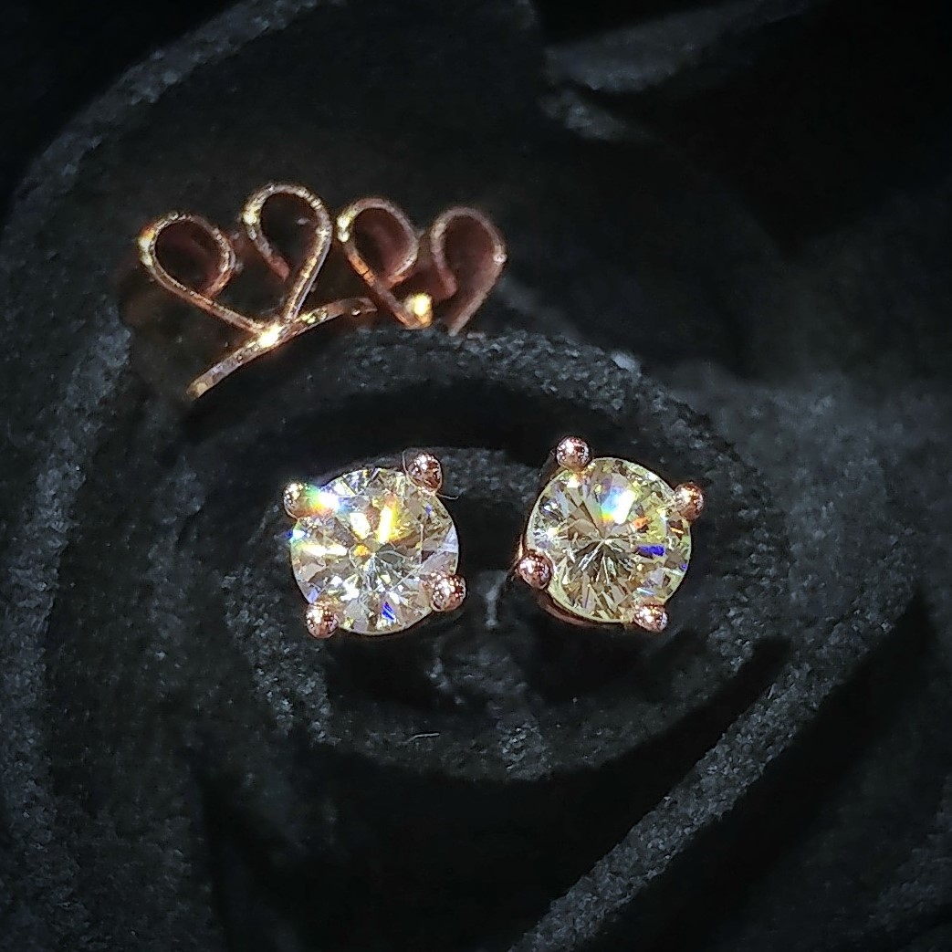 全新18K玫瑰金【主石31份鑽石】4爪耳環