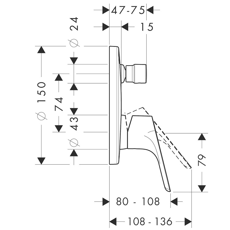 hansgrohe Focus 31945, -000 + 01800, -180 Single lever bath mixer for concealed installation