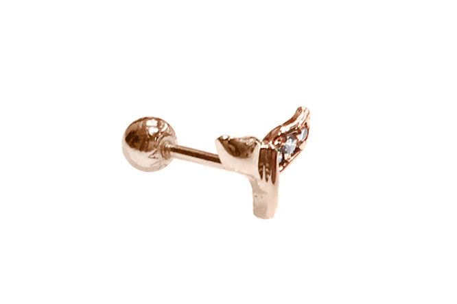 K金鑲鑽葉子鎖珠式耳環 (黃K金/玫瑰金)