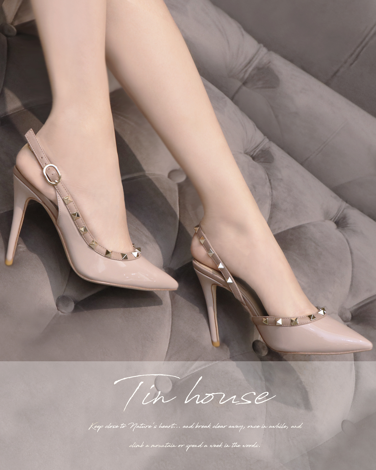 訂製-真皮卯釘後繫帶高跟鞋