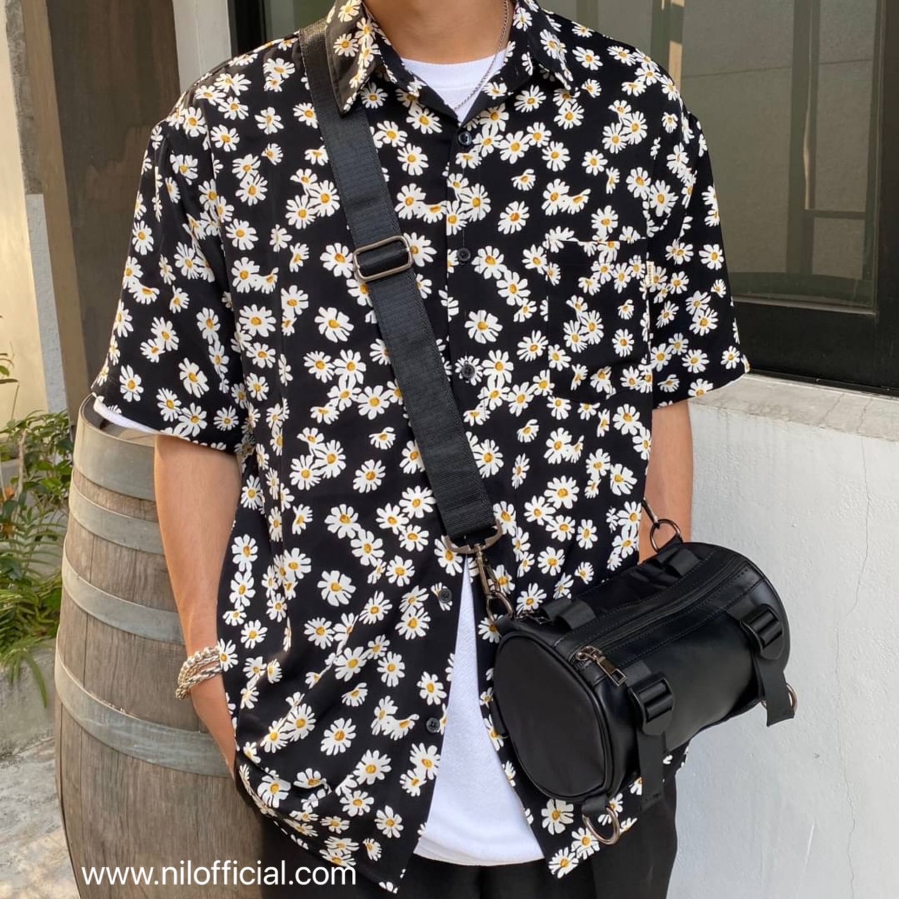 韓國 滿版 雛菊 小花 雪紡 短袖 襯衫