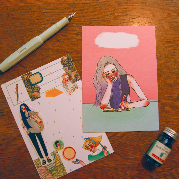 鋼筆女孩明信片｜甜蜜生活