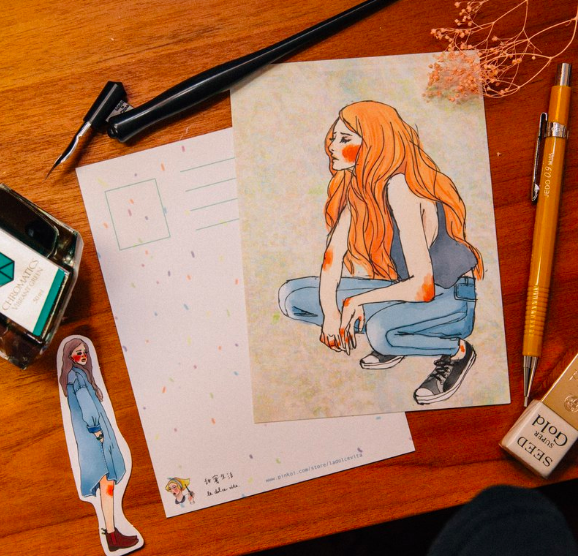 嬉皮女孩明信片｜甜蜜生活