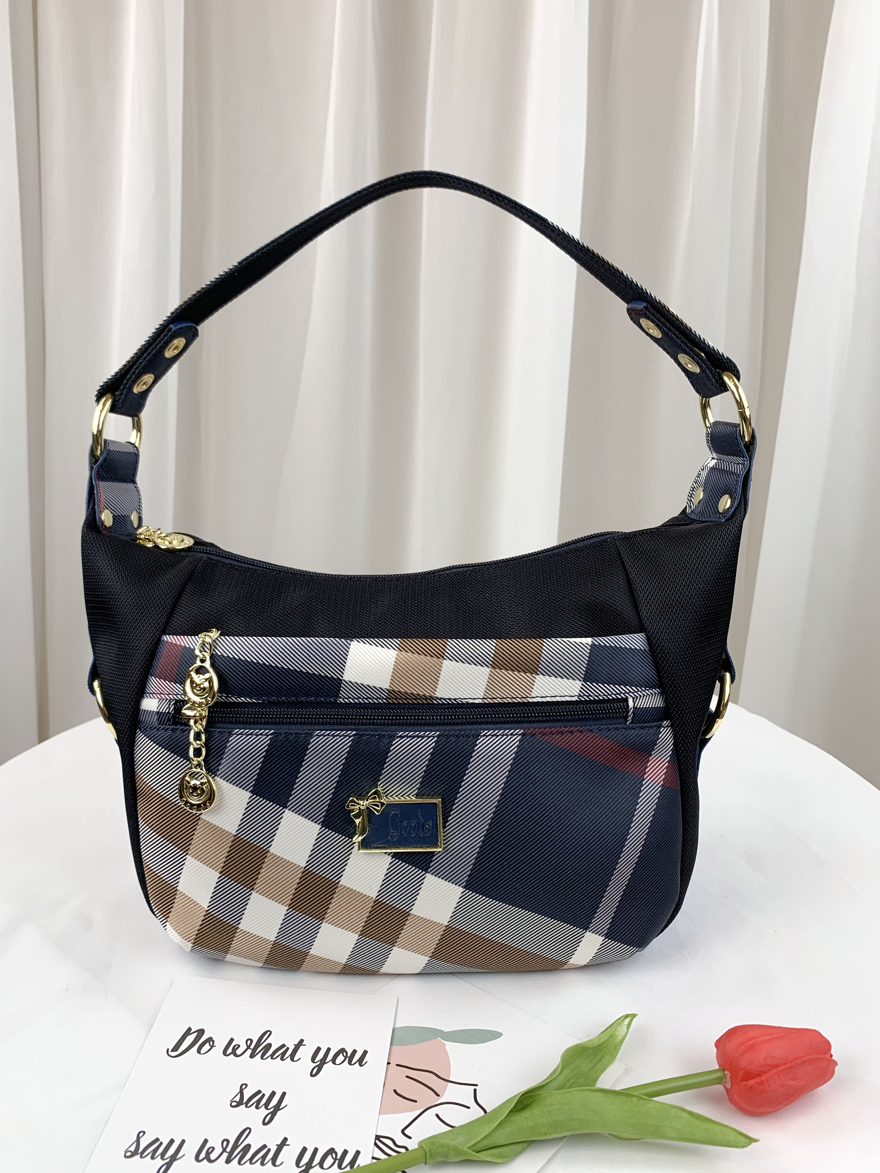 GOODS 大格黑 經典拼色中型肩背包 側背包 #2276