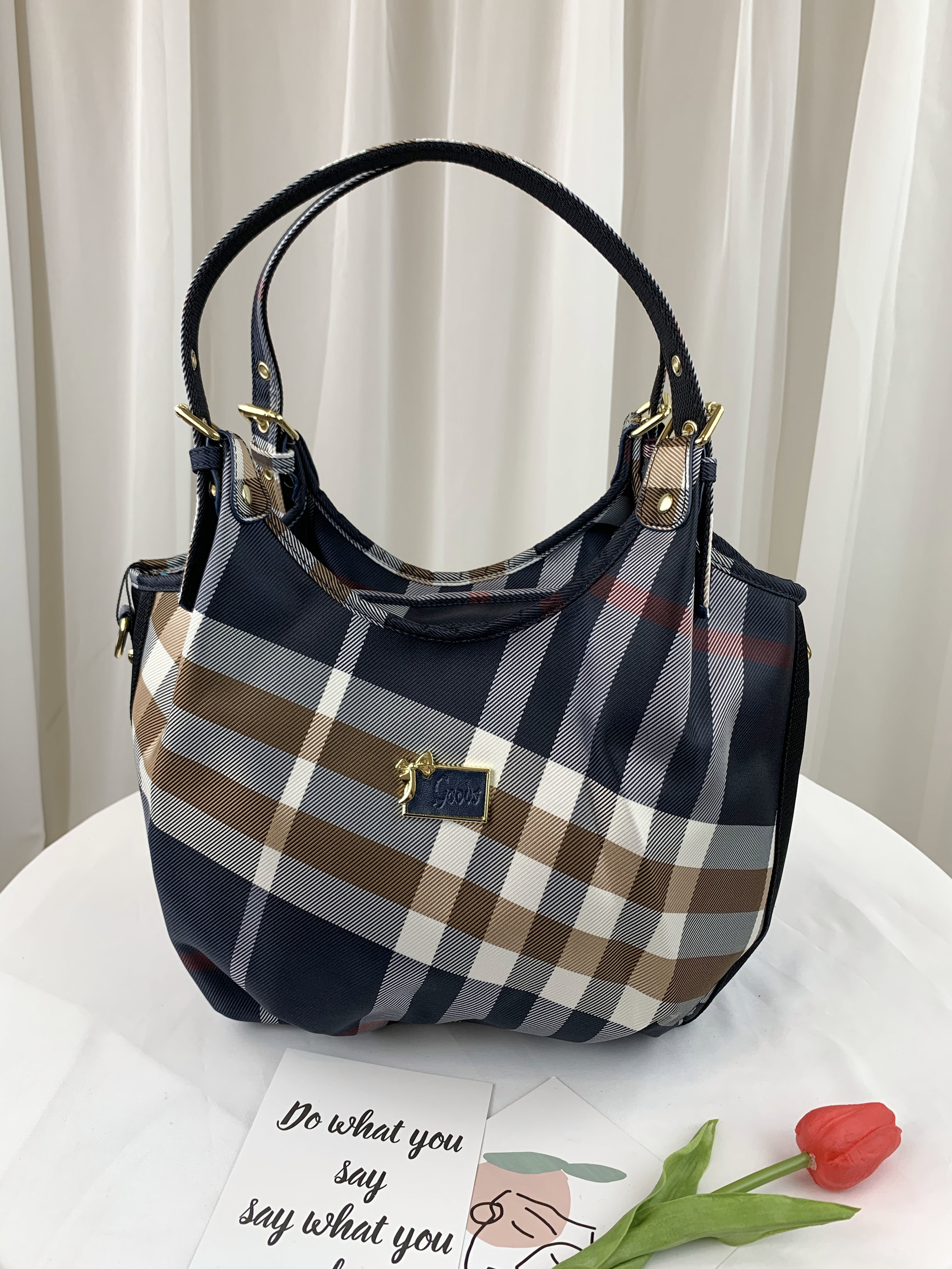 GOODS 大格黑 經典拼色防潑水手提包 / 側背包 #2520