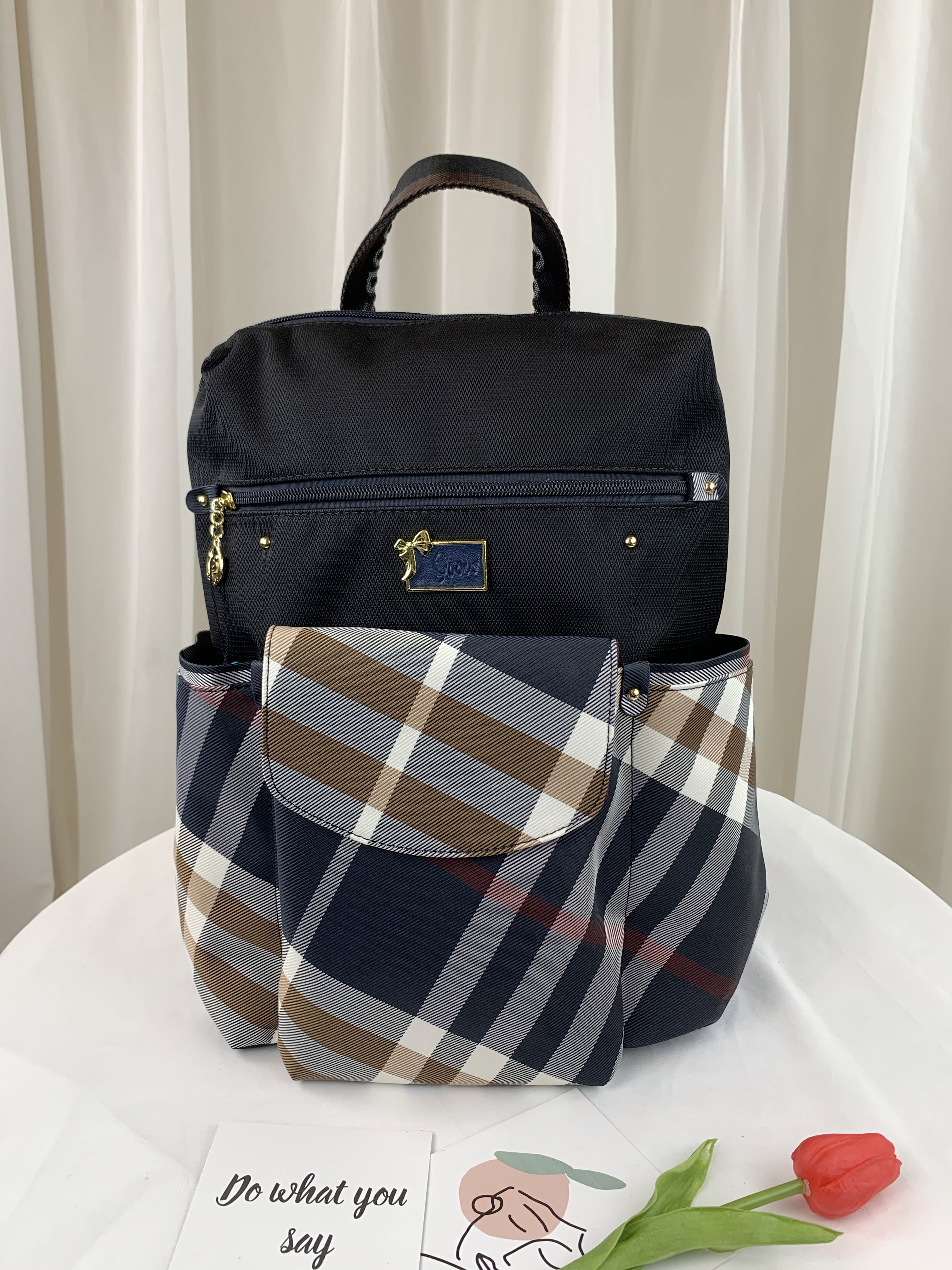 GOODS 大格黑 經典拼色運動風後背包 #2559