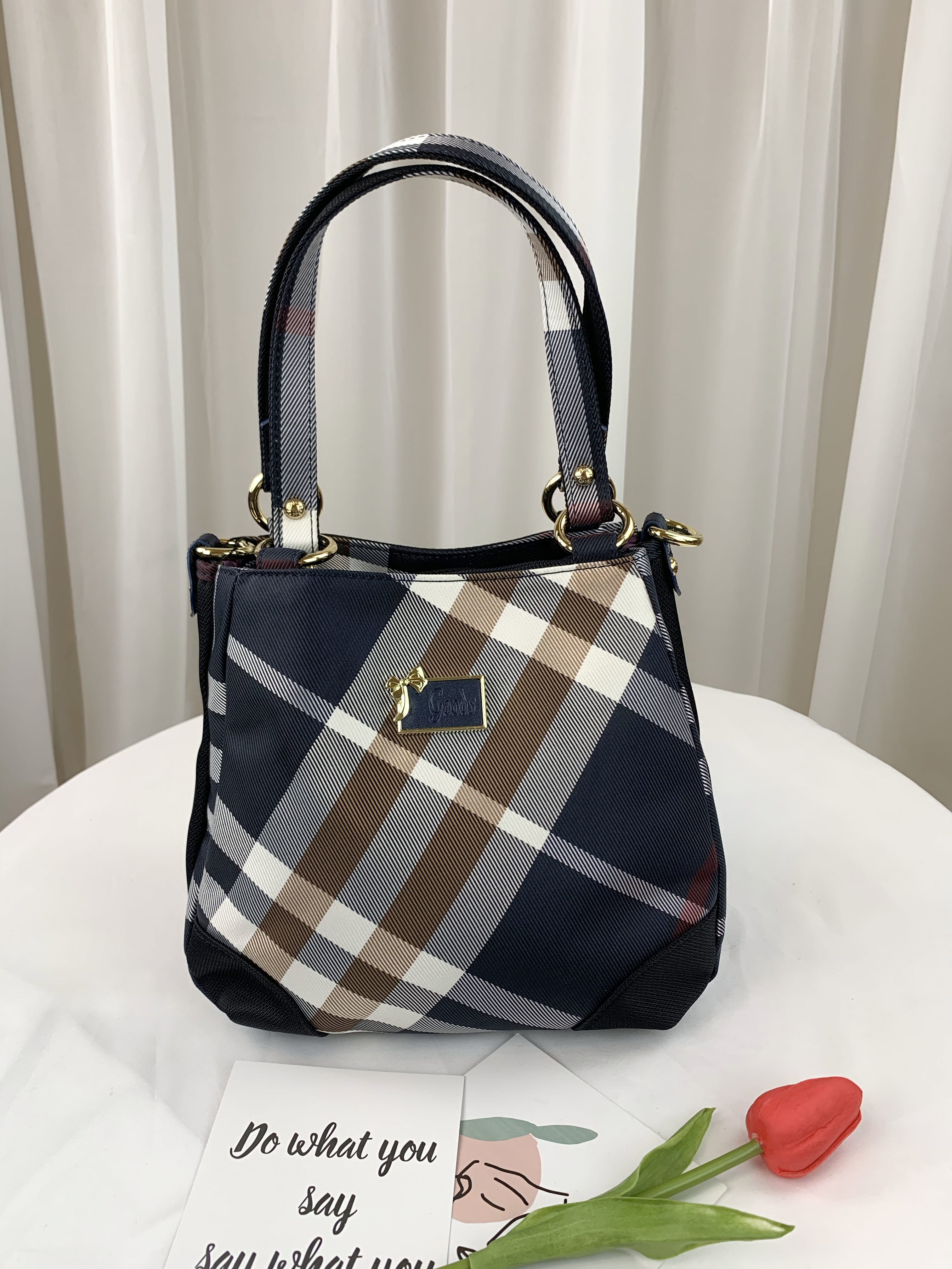 GOODS 大格黑 經典拼色多層收納手提包 / 側背包 #2565