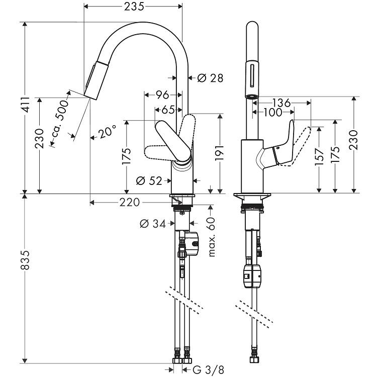 hansgrohe Focus 240 31815, -000 Single lever kitchen mixer 240 with pull-out spray - Wels