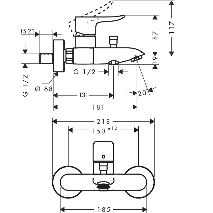hansgrohe Metris 31480, -000 Single lever bath mixer for exposed installation - GA Approval