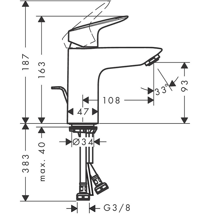 hansgrohe Logis 71100, -000 Single lever basin mixer 100 with pop-up waste set