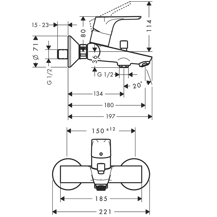 hansgrohe Focus 31940, -000 Single lever bath mixer for exposed installation