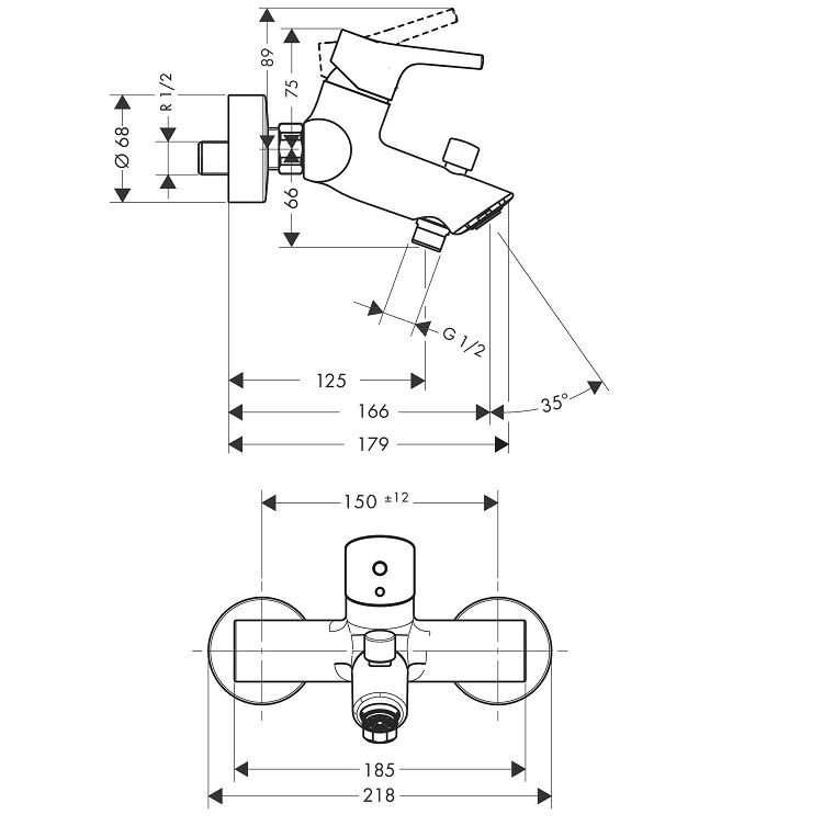 hansgrohe Talis S 72400, -000 Single lever bath mixer for exposed installation