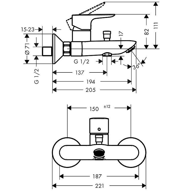 hansgrohe Talis E 71740, -000 Single lever bath mixer for exposed installation - GA Approval