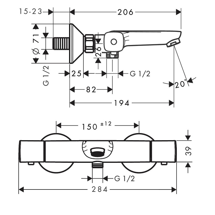 hansgrohe Ecostat 13123, -000 Bath thermostat universal for exposed installation